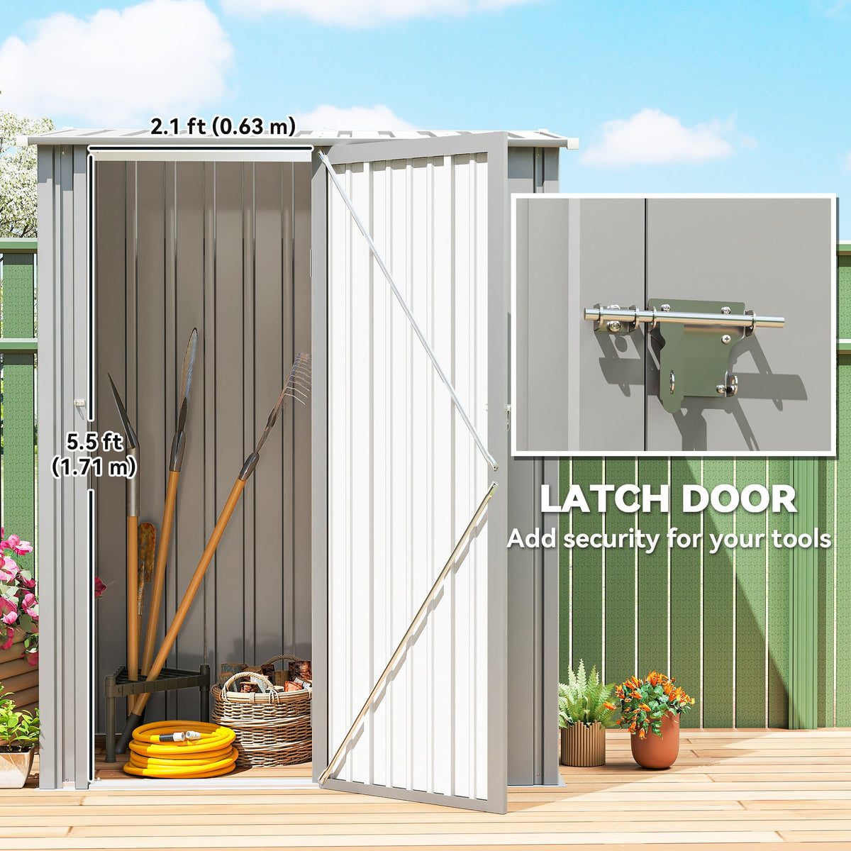 Outsunny 5ft x 3ft Garden Storage Shed, Outdoor Metal Shed with Sloped Roof, Aluminium Grey