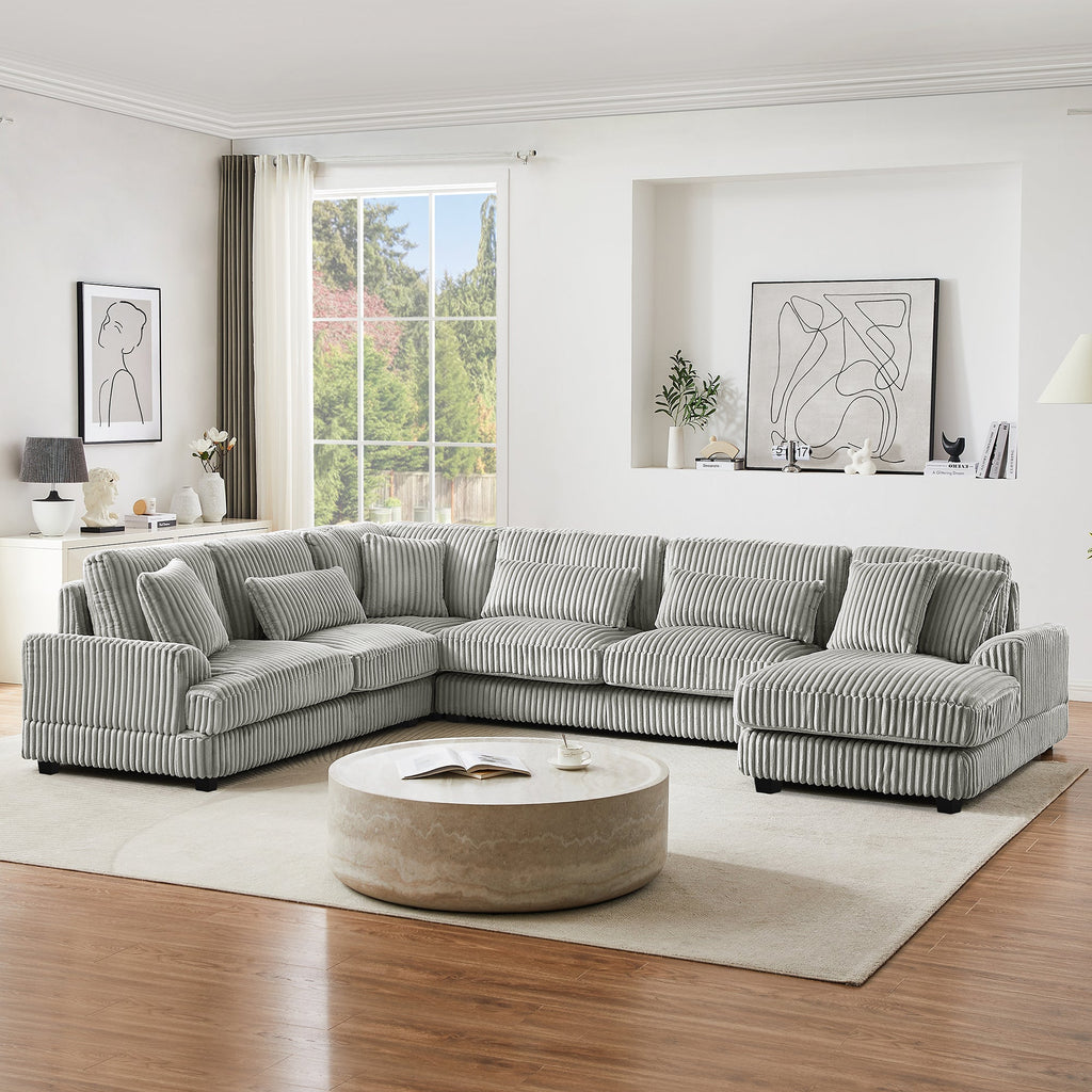 129" Oversized Sectional U-Shaped Sofa Couch Upholstered in Soft Corduroy