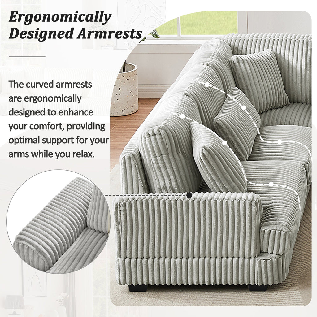 129" Oversized Sectional U-Shaped Sofa Couch Upholstered in Soft Corduroy