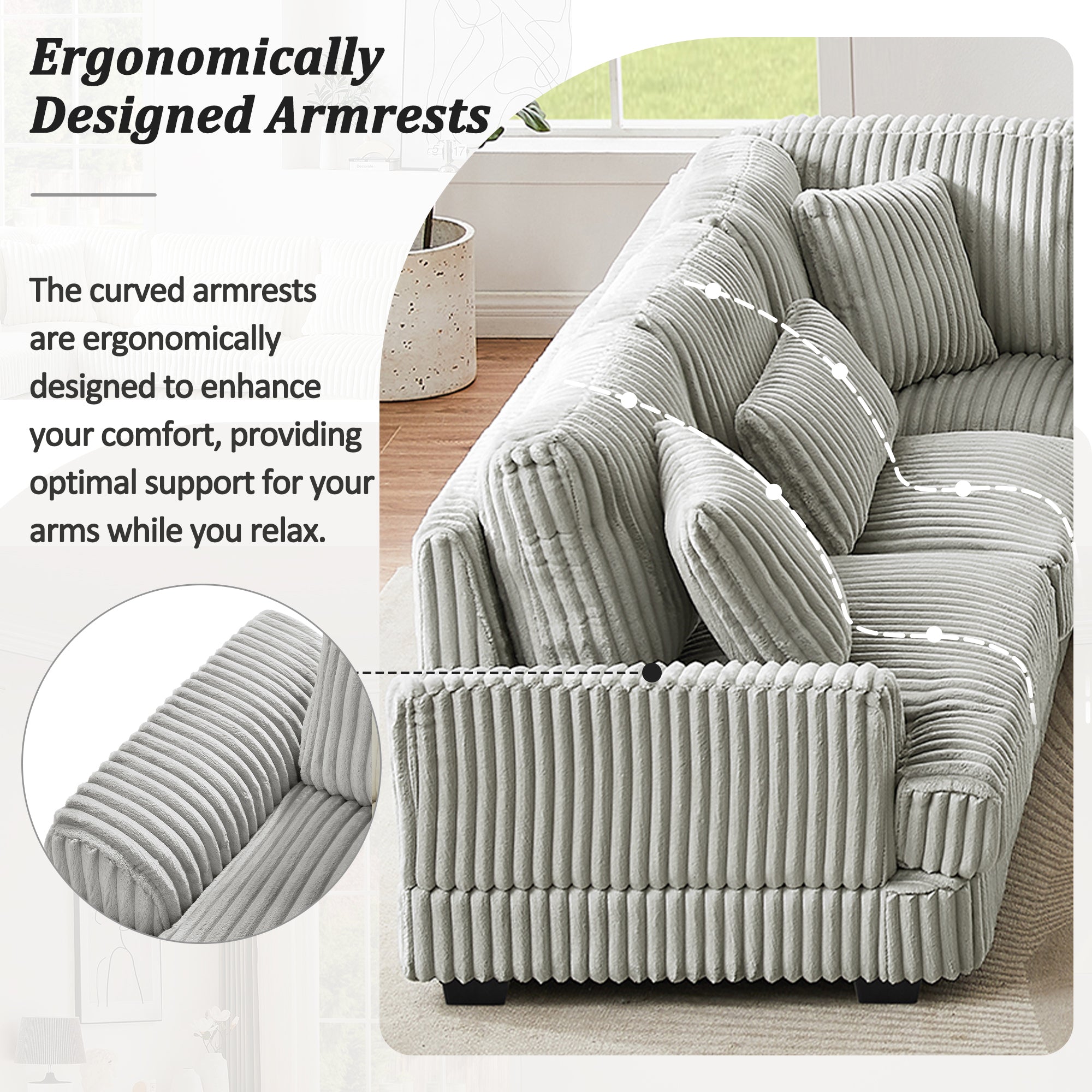 129" Oversized Sectional U-Shaped Sofa Couch Upholstered in Soft Corduroy