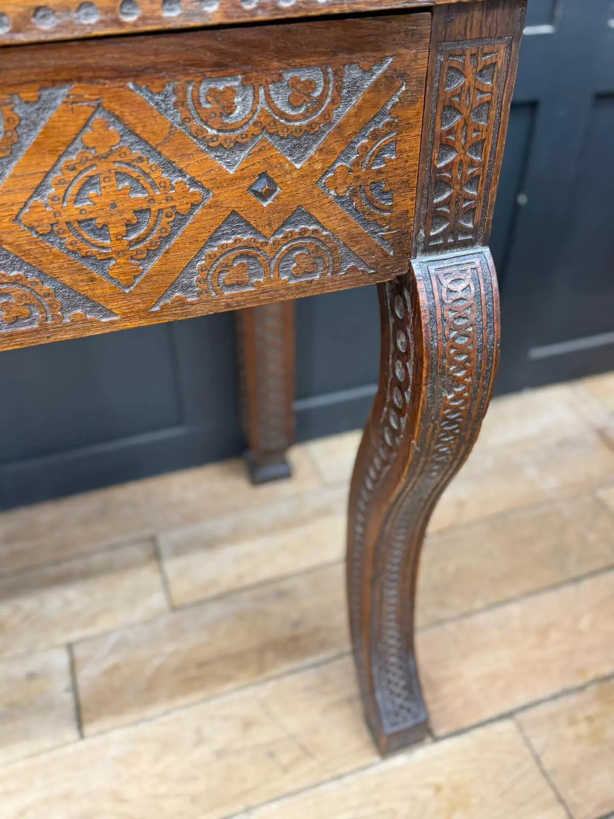 Antique Anglo-Indian Carved Oak Hall Table Sideboard / Antique Console Side Table