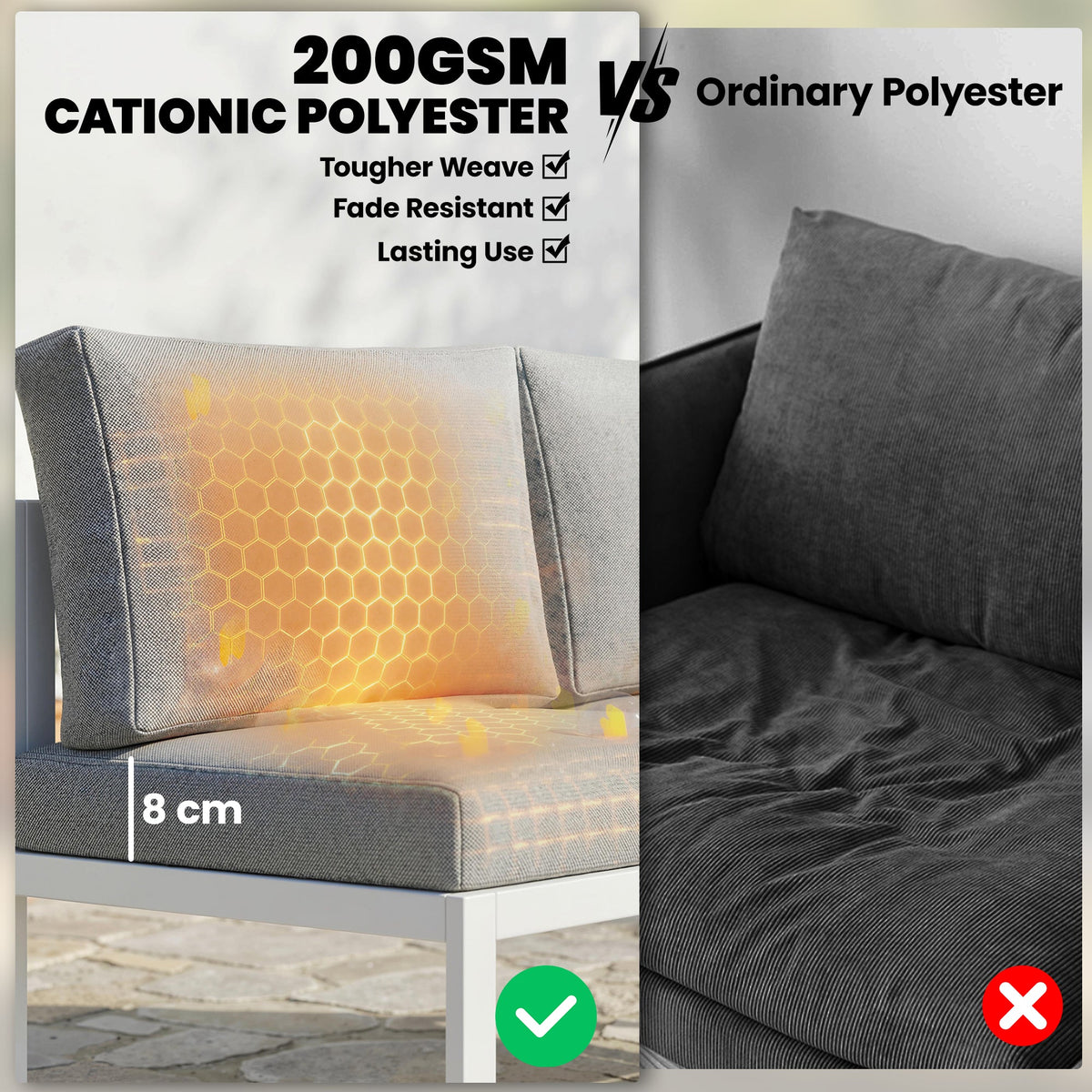 Outsunny 6 Seater Metal Garden Furniture Corner Sofa Set with 3 Loveseats, Faux Wood Table, Texteline Seat, Cushions, White