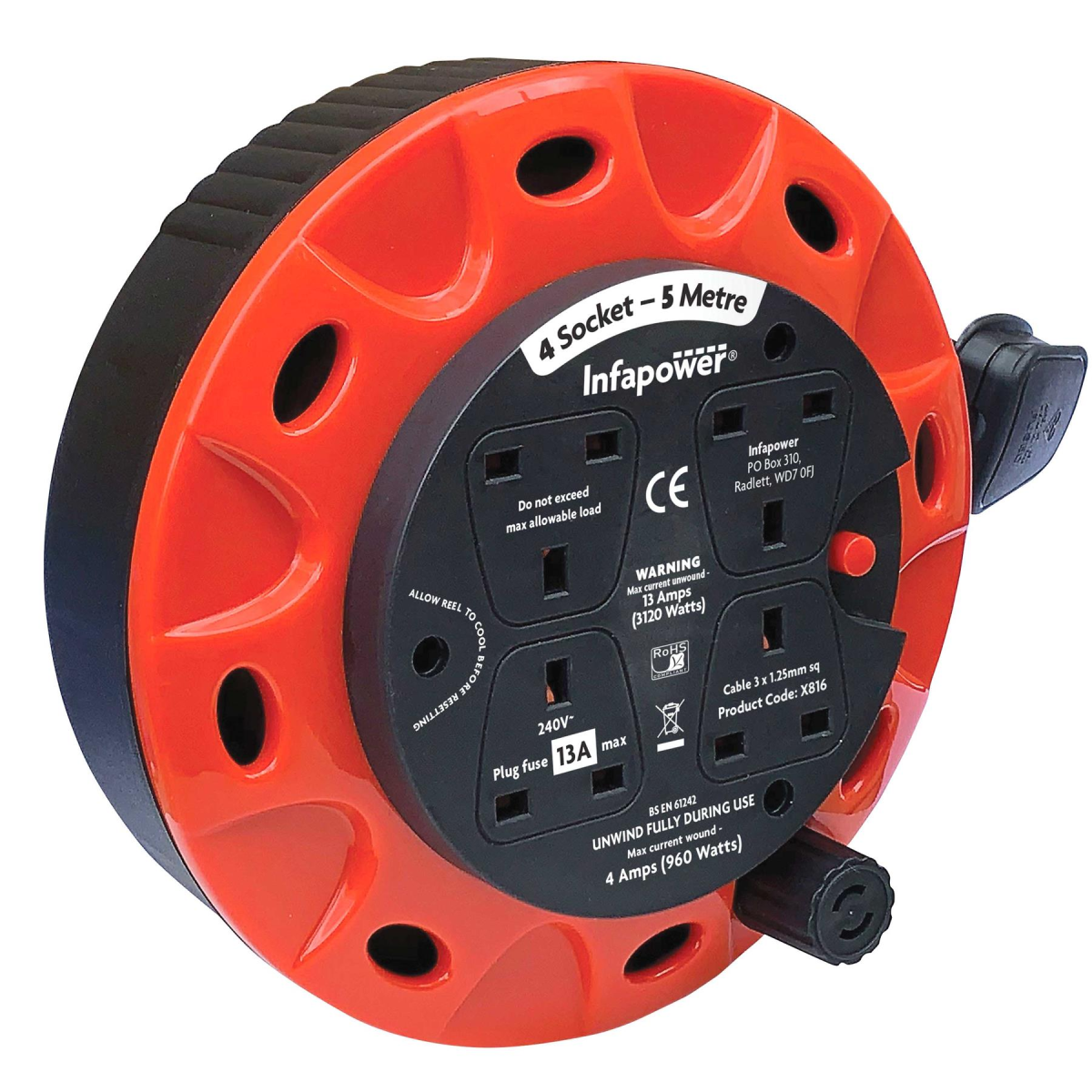 Infapower 4 Socket 13 Amp 5m Drum