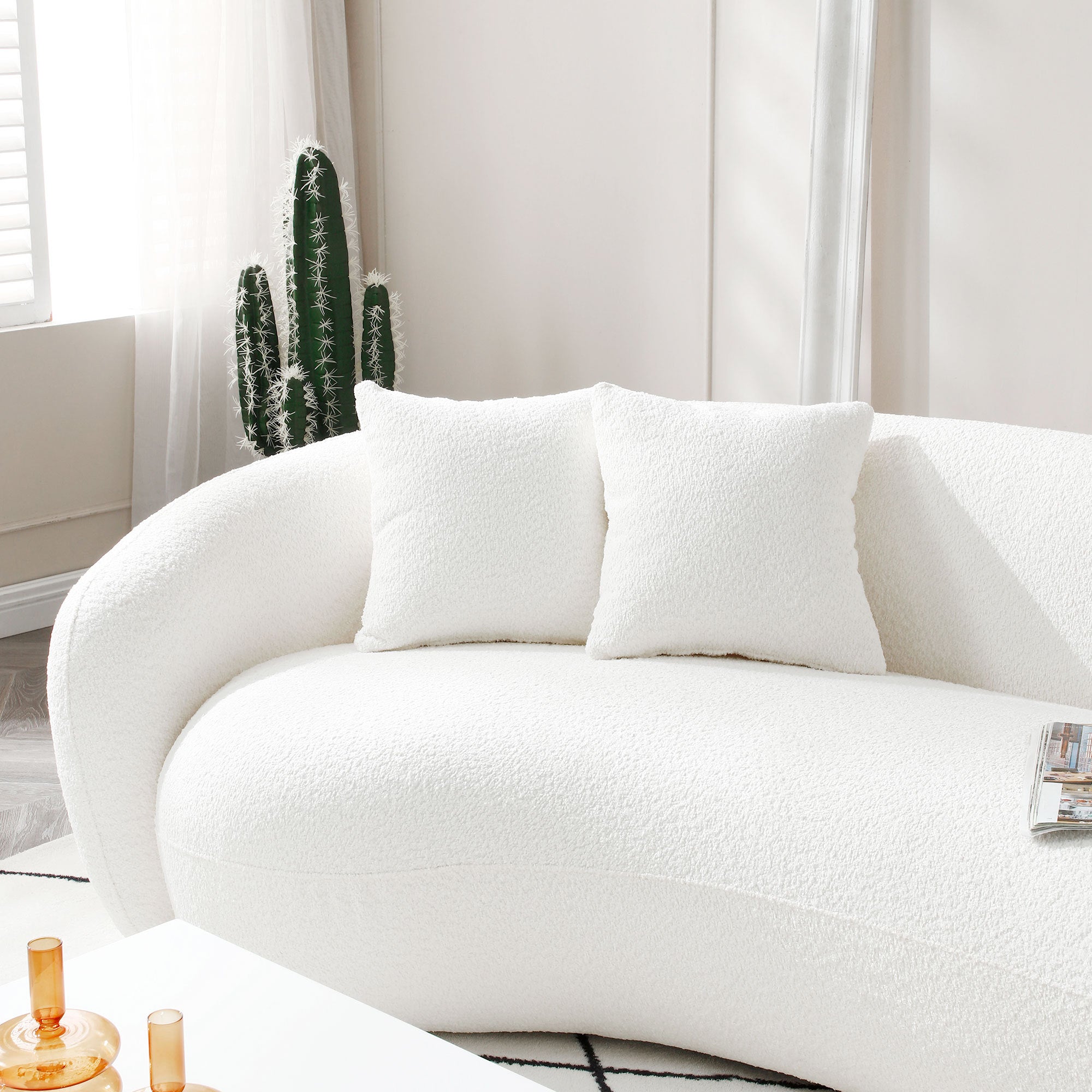 102'' 5-Seater Boucle Sofa Modern Sectional Half Moon Leisure Couch Teddy Fleece