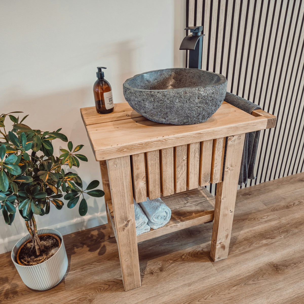 BUTLER Wooden Vanity and Shelf Storage with Stone Sink | Tribe Joinery