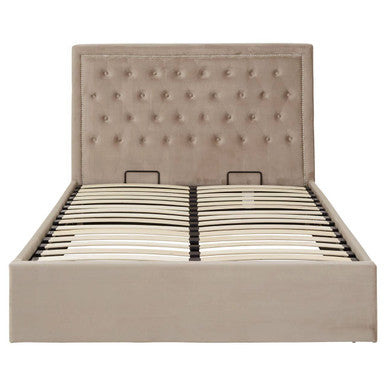 Mink Velvet Ottoman Double Bed | Hannah