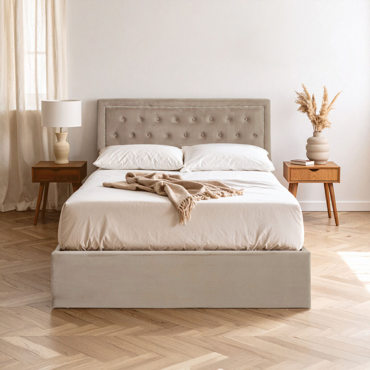 Mink Velvet Ottoman Double Bed | Hannah