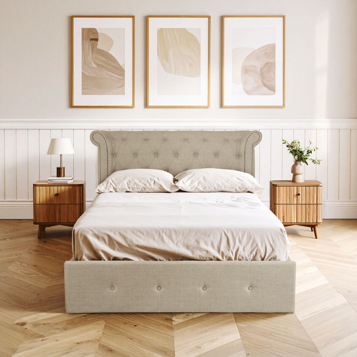 Light Grey Ottoman Double Bed | Edison