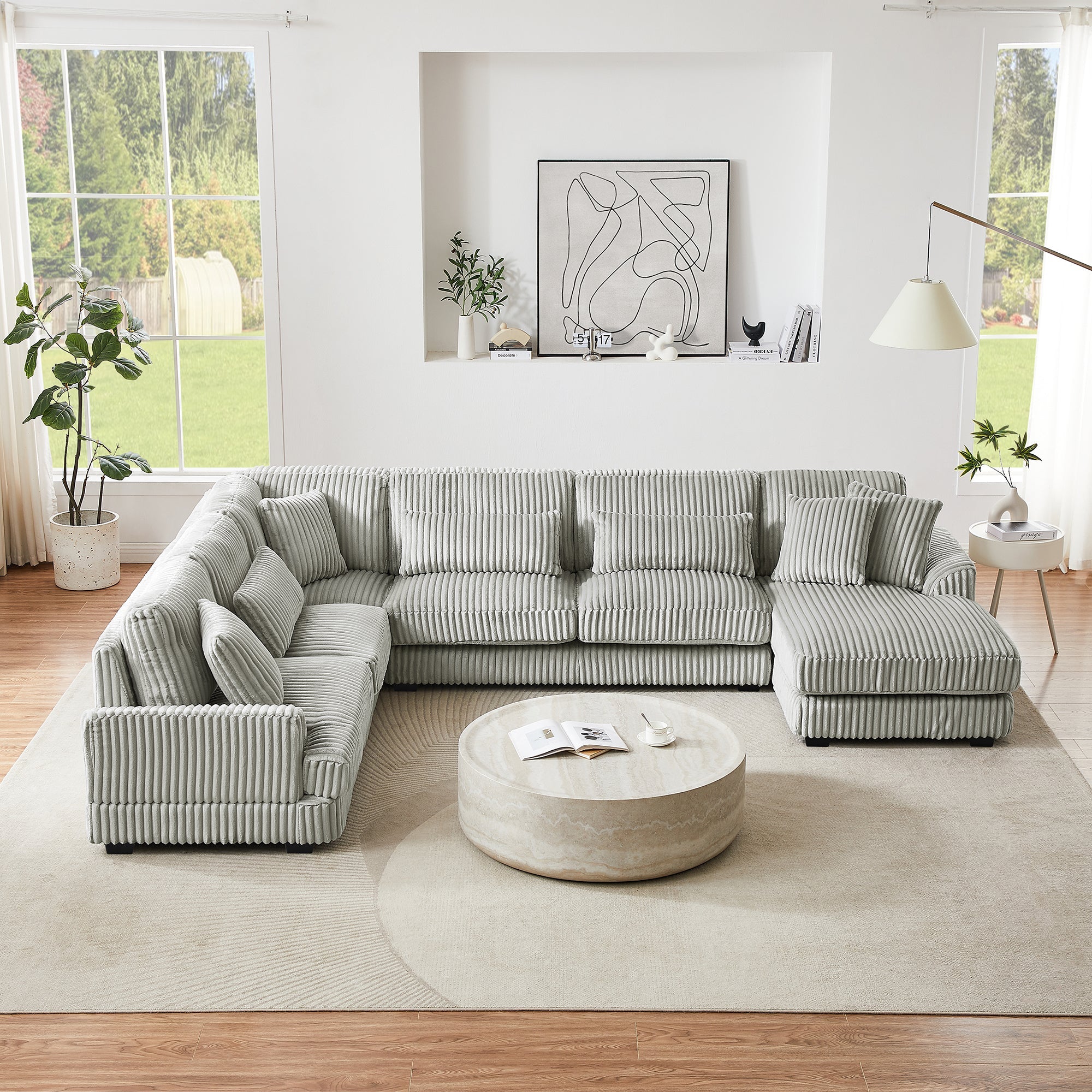 129" Oversized Sectional U-Shaped Sofa Couch Upholstered in Soft Corduroy