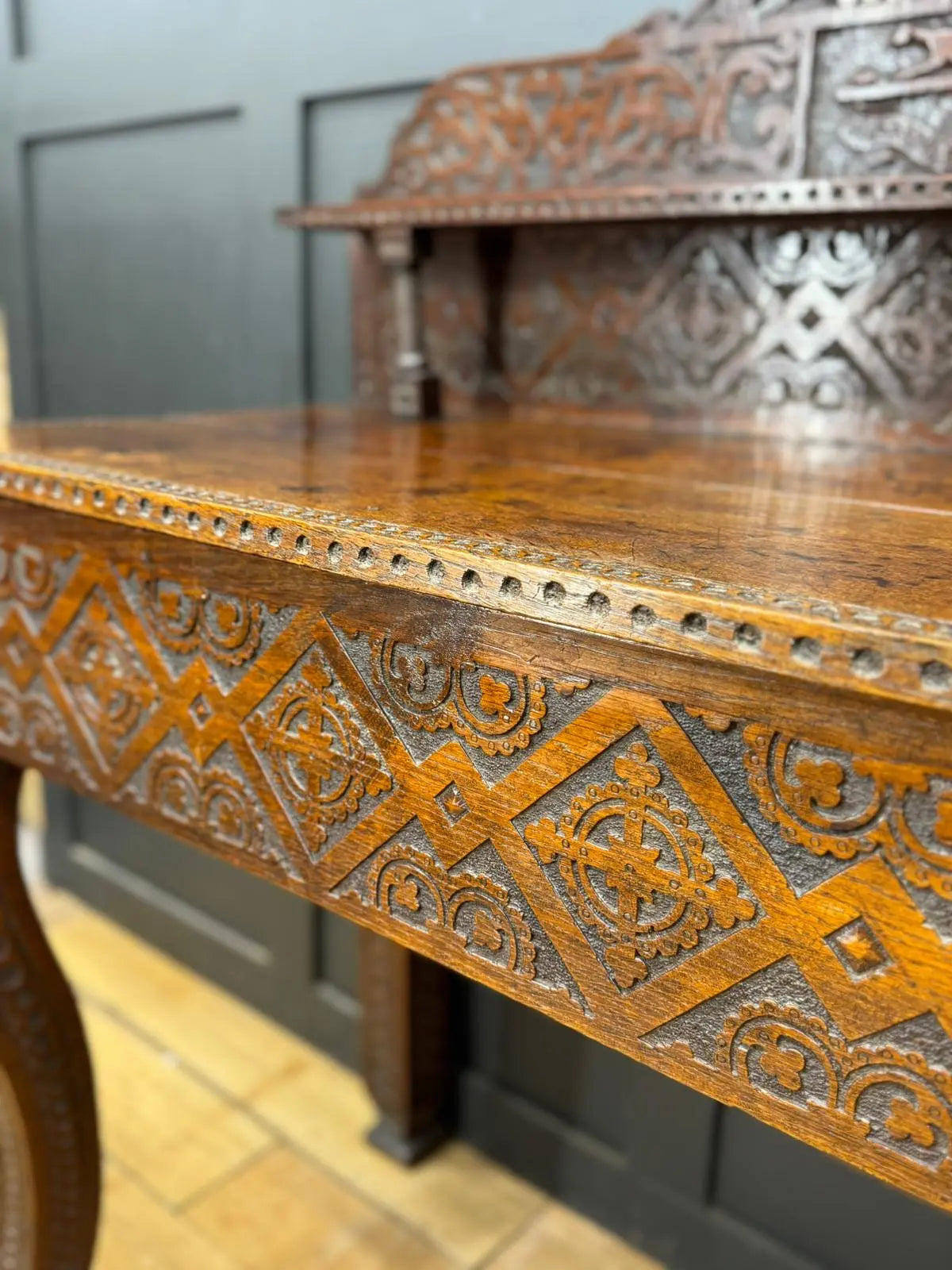 Antique Anglo-Indian Carved Oak Hall Table Sideboard / Antique Console Side Table