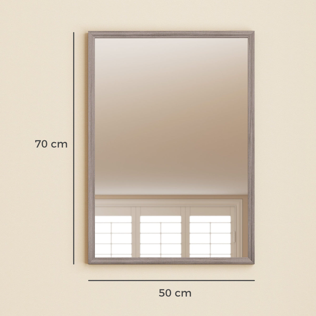 HOMCOM Wall Bathroom Mirror, 50 x 70 cm Wall-Mounted Mirror for Living Room, Bedroom, Hallway, Grey