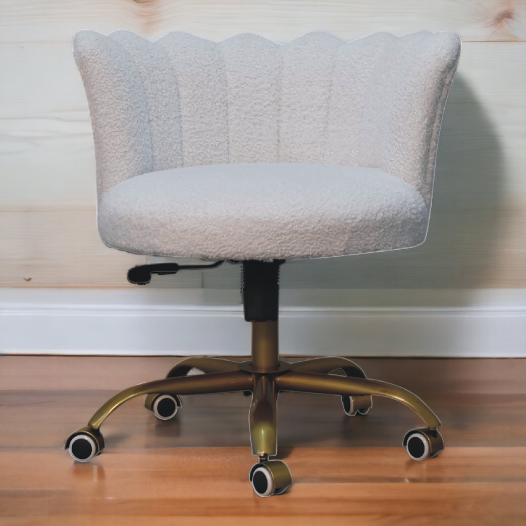 Artisan Furniture Solid Mango Wood White Boucle Swivel Chair