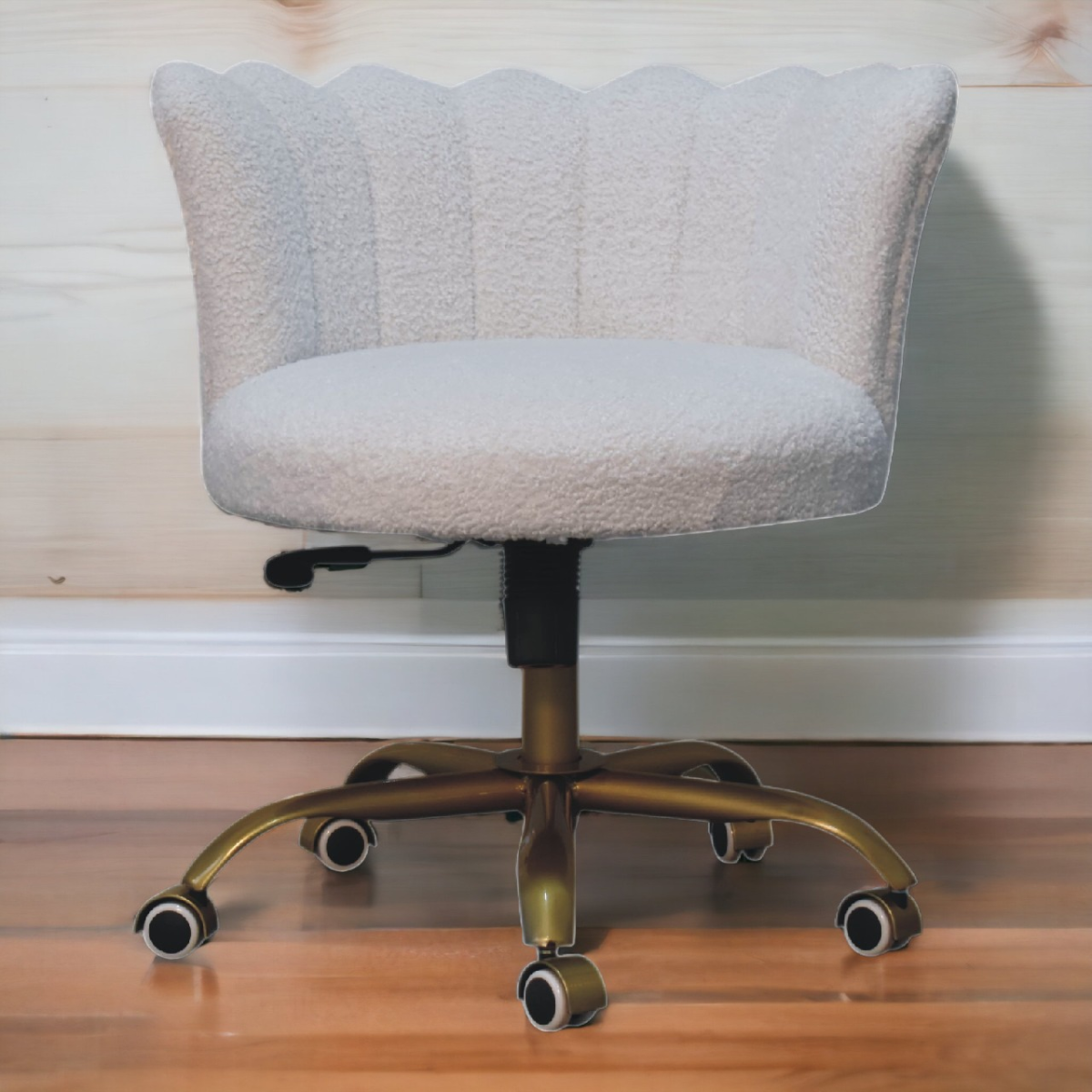 Artisan Furniture Solid Mango Wood White Boucle Swivel Chair