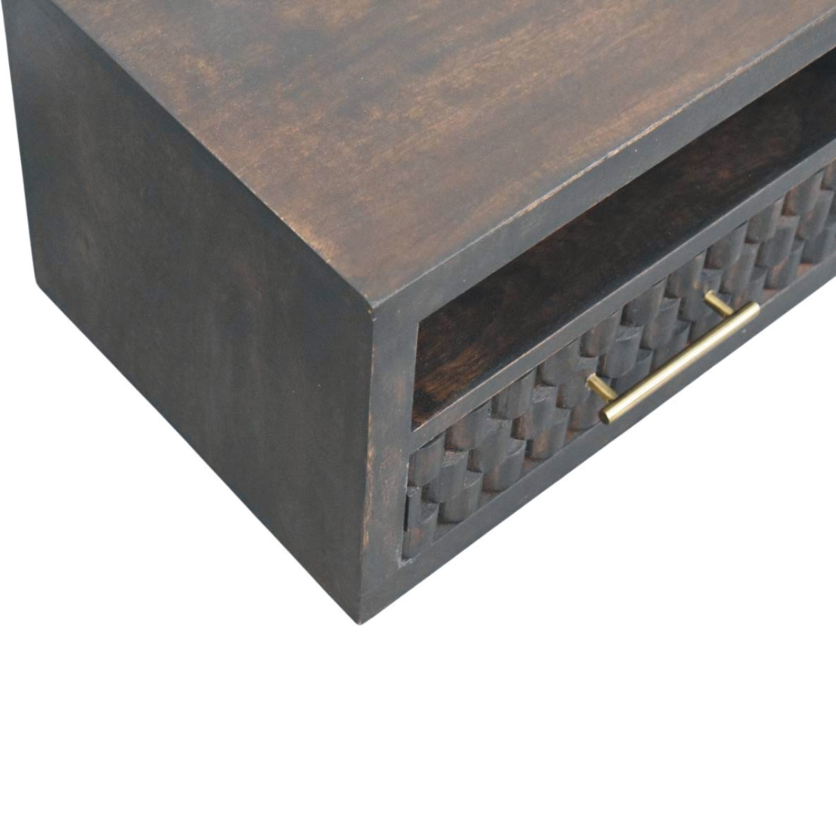 Artisan Furniture Solid Wood Arno Wall-Mounted Nightstand, 1 Drawer, 1 Shelf, Dark Brown