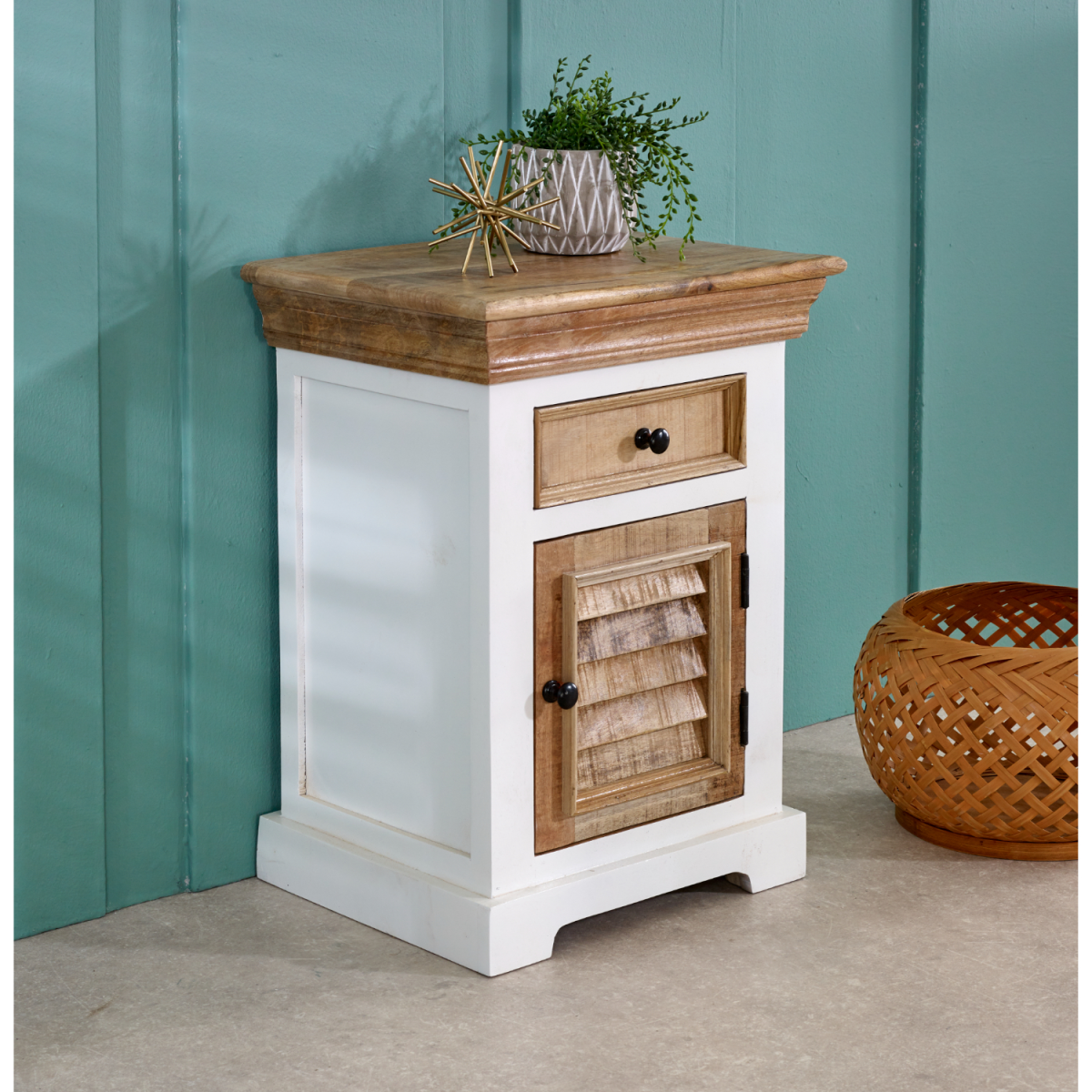 Alfie Solid Mango Wood Bedside Cabinet 1 Drawer  1 Door