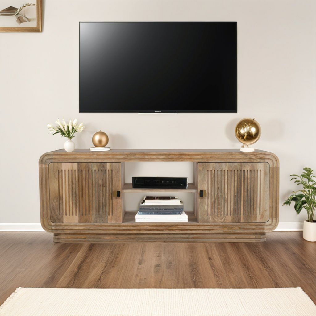 Hudson Carved Mango Wood 2 Doors Tv Cabinet