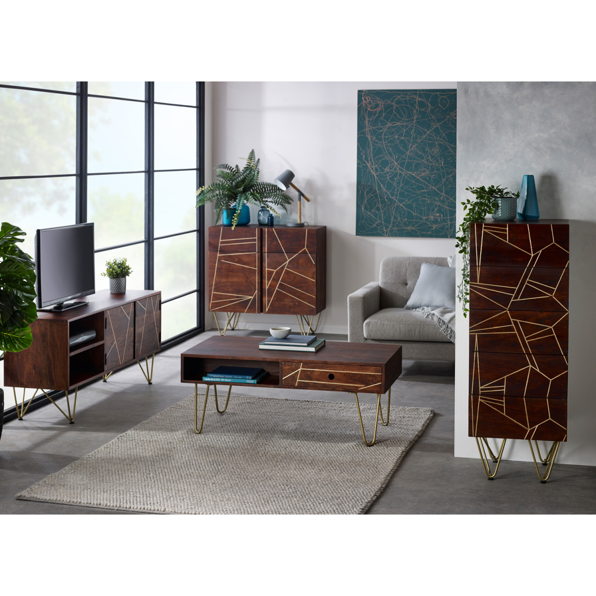 Dark Gold Tall Chest Of Drawers