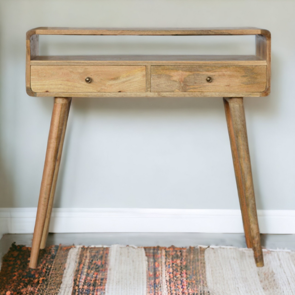 Artisan Furniture Solid Wood Curved Oak-ish Console Table