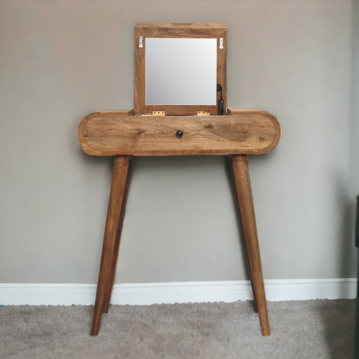 Artisan Furniture Solid Mango Wood Mini Oak-ish Round Dressing Table 79x70x35 cm