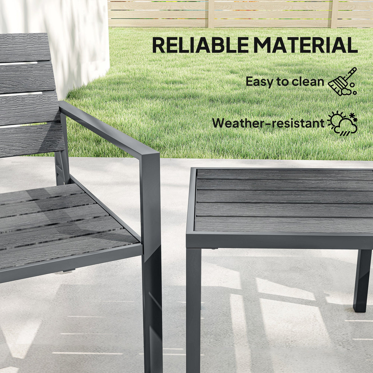 Outsunny 3 Pieces Garden Bistro Set for 2, Outdoor Bistro Table and Chairs with Metal Frame, Plastic Patio Furniture Set - Dark Grey
