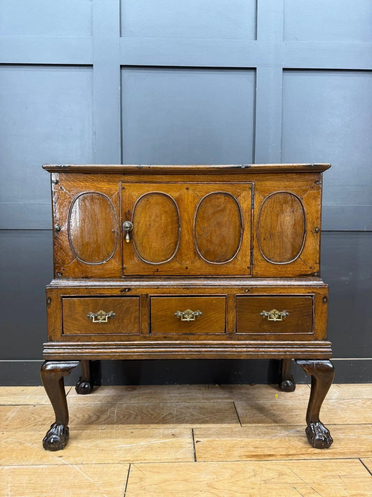 Antique Oak Sideboard / 18th Century Oak Cupboard on Stand / TV Stand