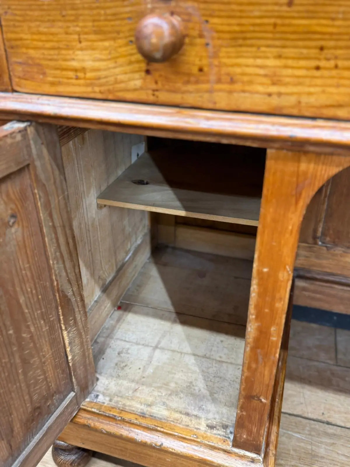 Antique Pine Pedestal Desk Dressing Table with Cupboards & Drawers