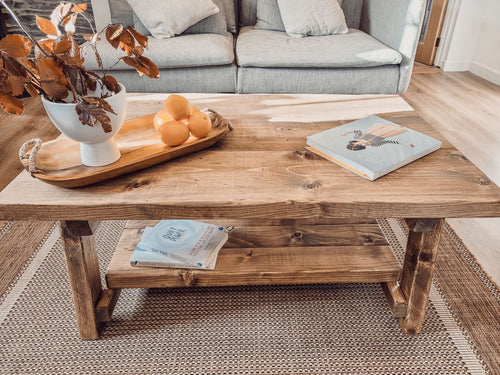 ARBA Rustic Wooden Coffee Table With Shelf