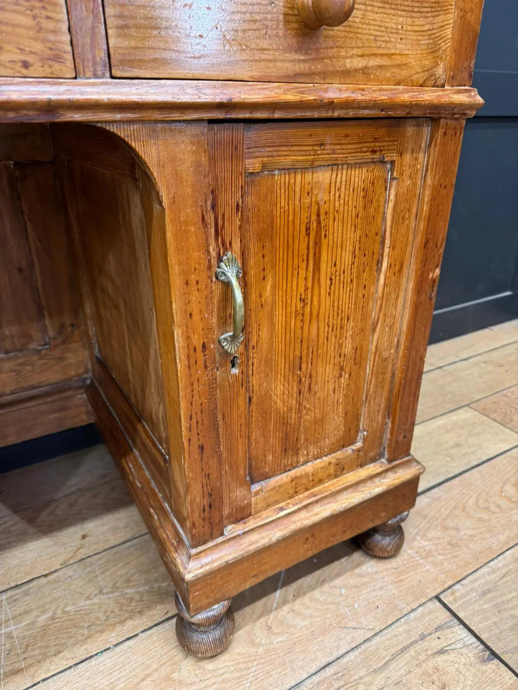 Antique Pine Pedestal Desk Dressing Table with Cupboards & Drawers