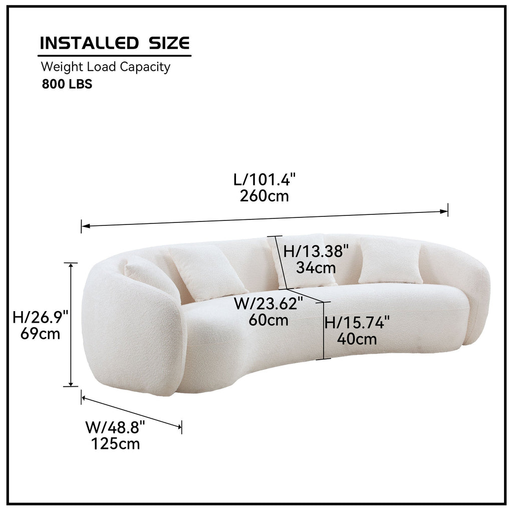102'' 5-Seater Boucle Sofa Modern Sectional Half Moon Leisure Couch Teddy Fleece