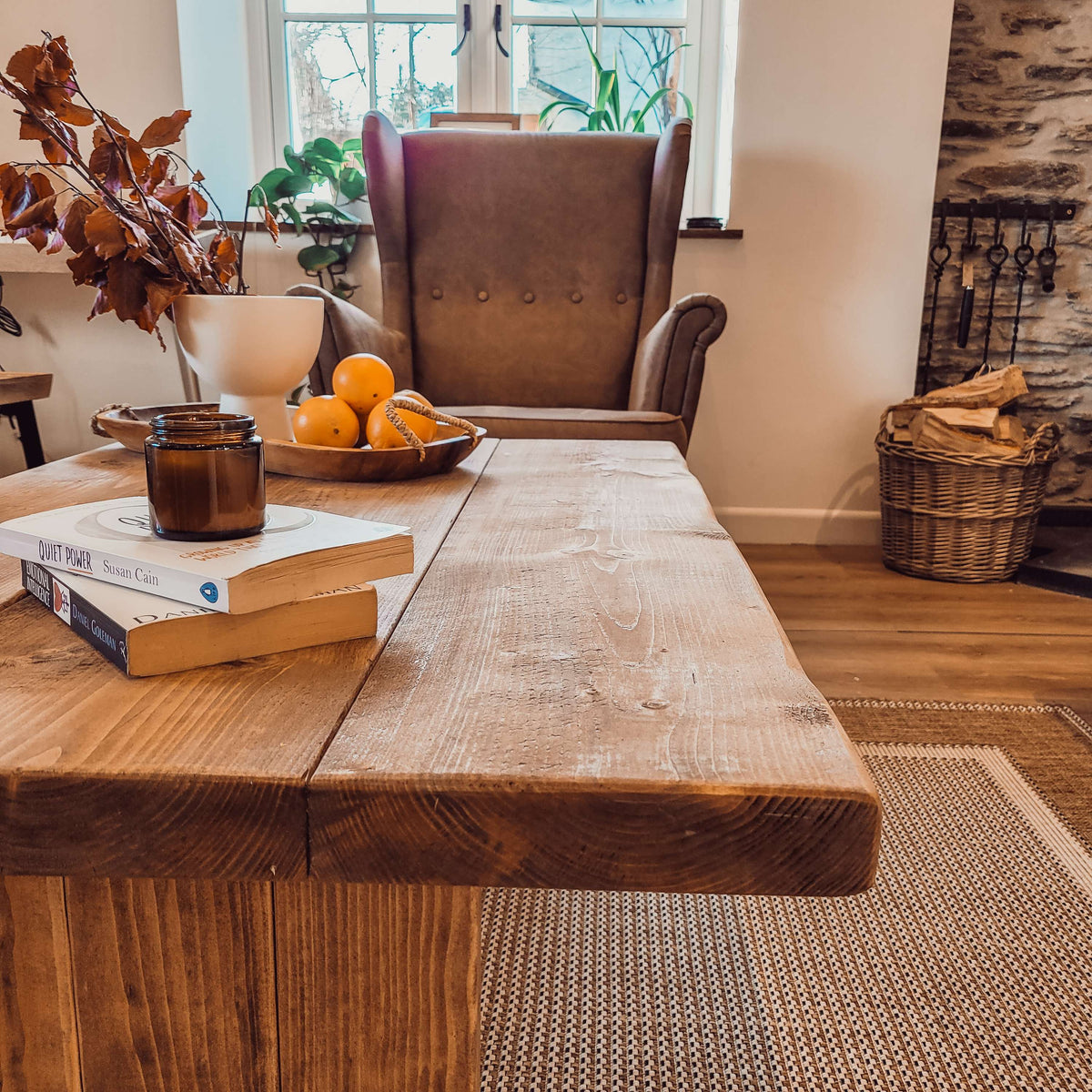 ORIAN Rustic Wooden Coffee Table With Square Legs
