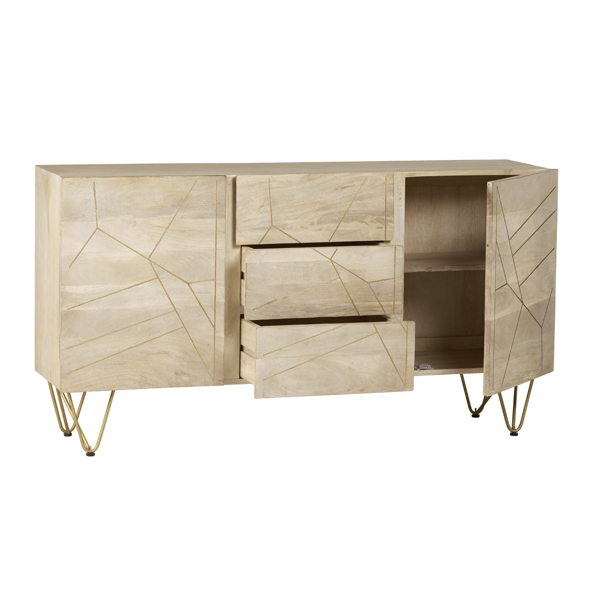 Light Gold Extra Large Sideboard 3 Drawers And 2 Doors