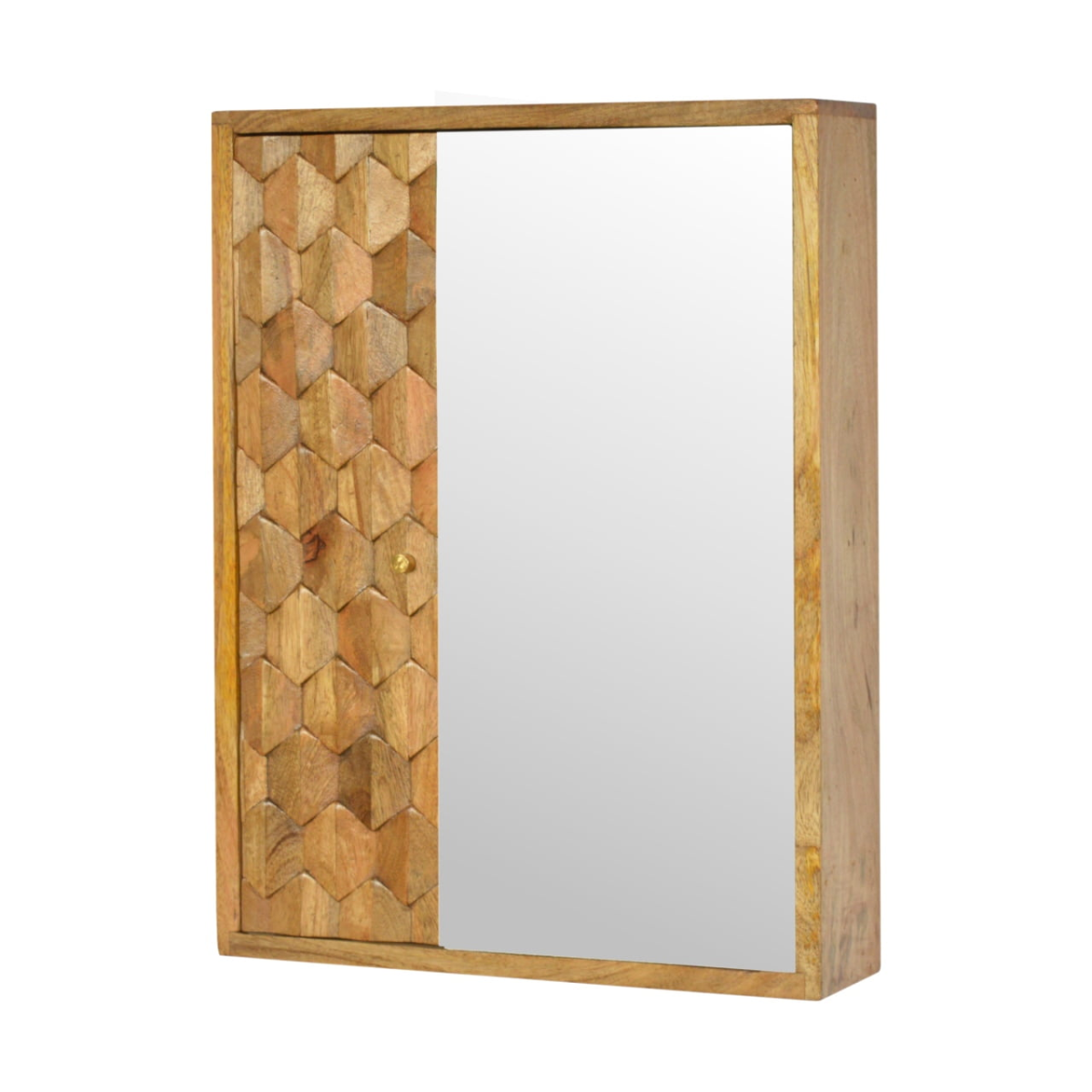 Artisan Furniture Solid Mango Wood Pineapple Carved Mirror Cabinet