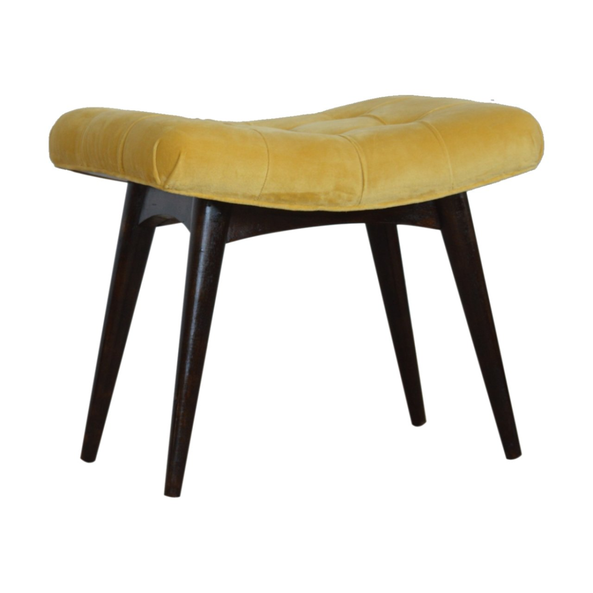 Artisan Furniture Solid Wood Mustard Cotton Velvet Curved Bench