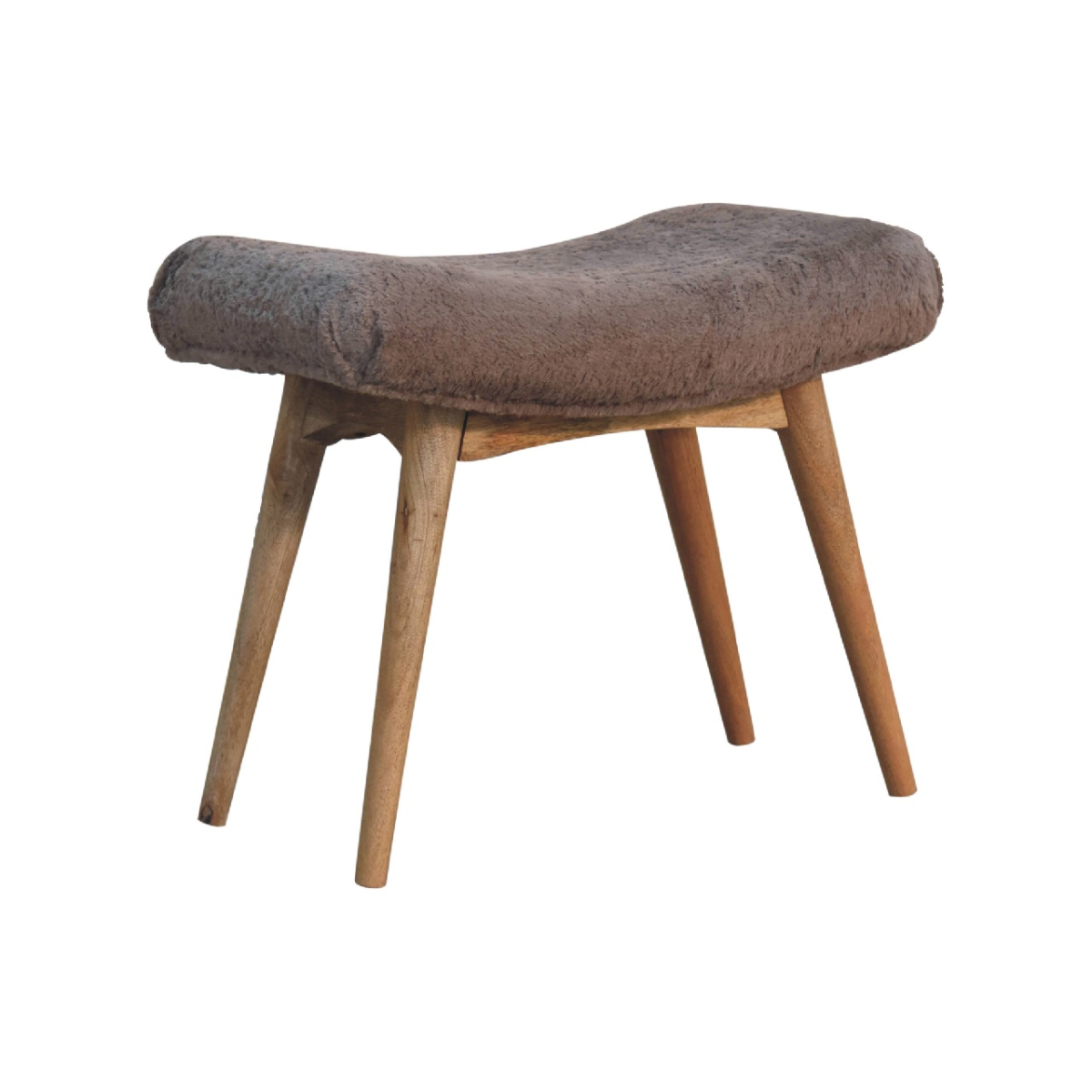 Artisan Furniture Solid Wood Mocha Faux Fur Curved Bench