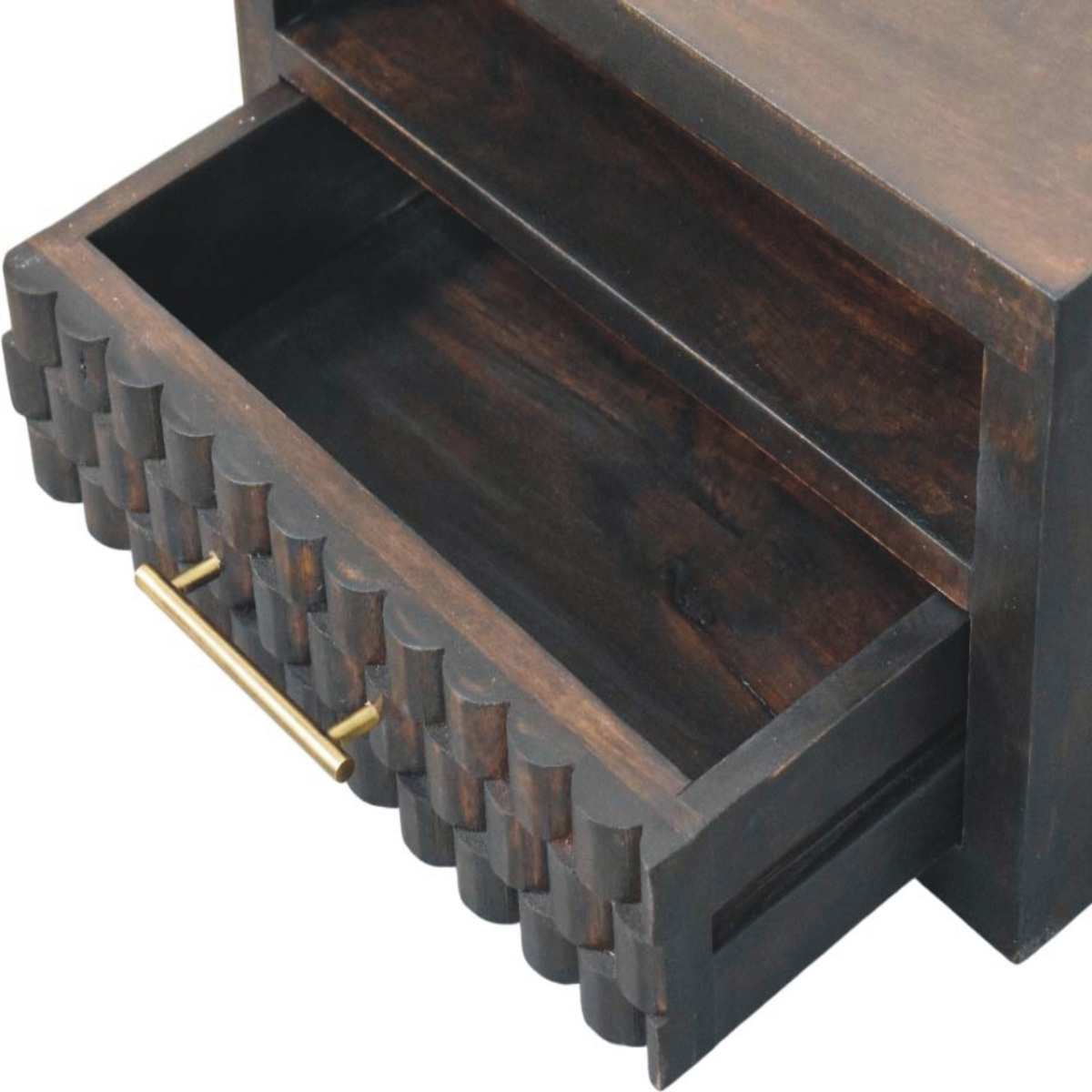 Artisan Furniture Solid Wood Arno Wall-Mounted Nightstand, 1 Drawer, 1 Shelf, Dark Brown