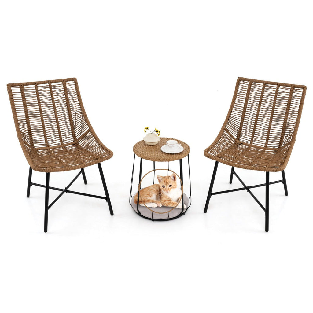 3 Piece Outdoor Furniture Set with Pet House-Light Brown