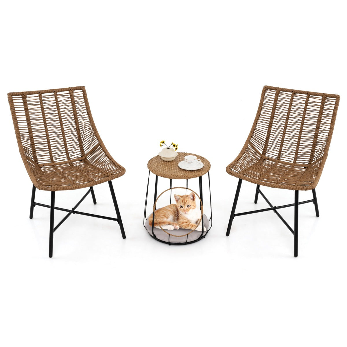 3 Piece Outdoor Furniture Set with Pet House-Light Brown