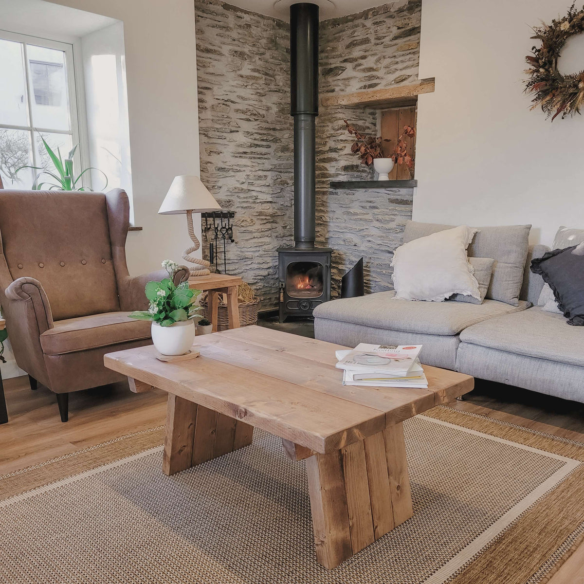 DIAN Rustic Wooden Coffee Table With Angled Legs