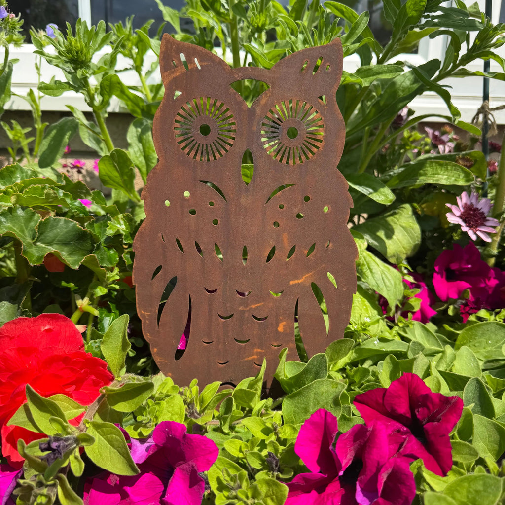 Rusty Metal Standing Owl Garden Decoration