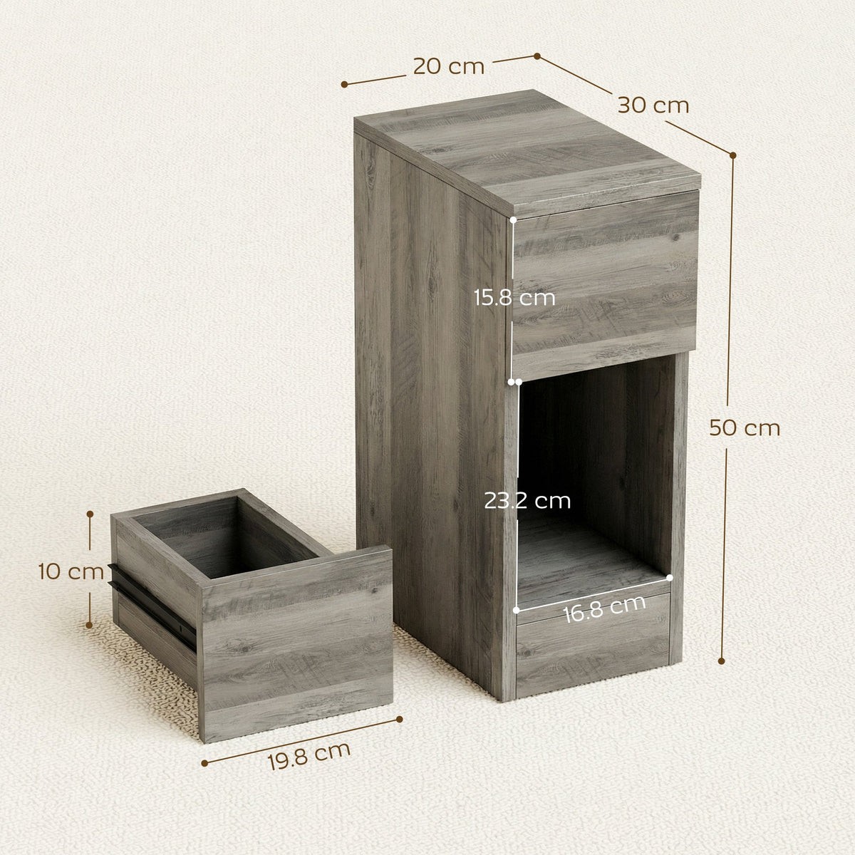 HOMCOM Set of Two Modern Storage Bedside Tables - Grey