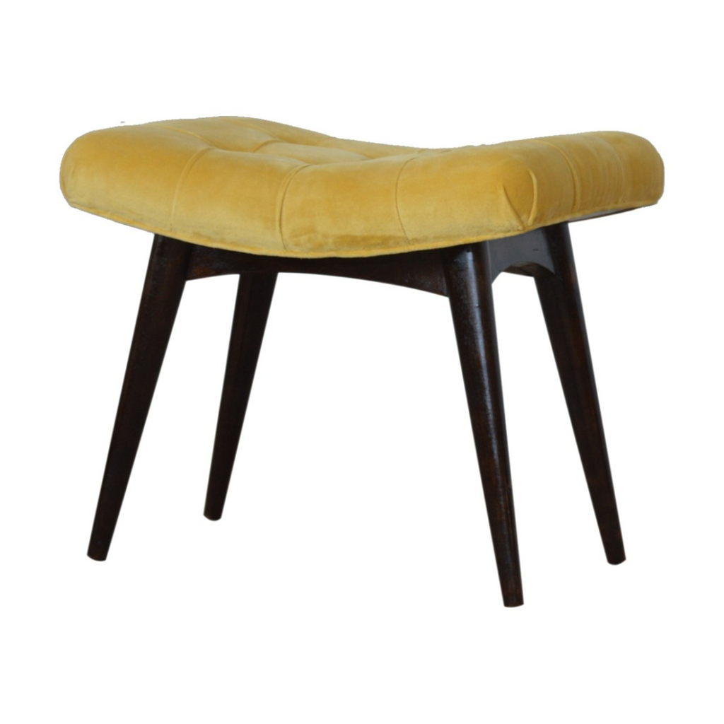Artisan Furniture Solid Wood Mustard Cotton Velvet Curved Bench