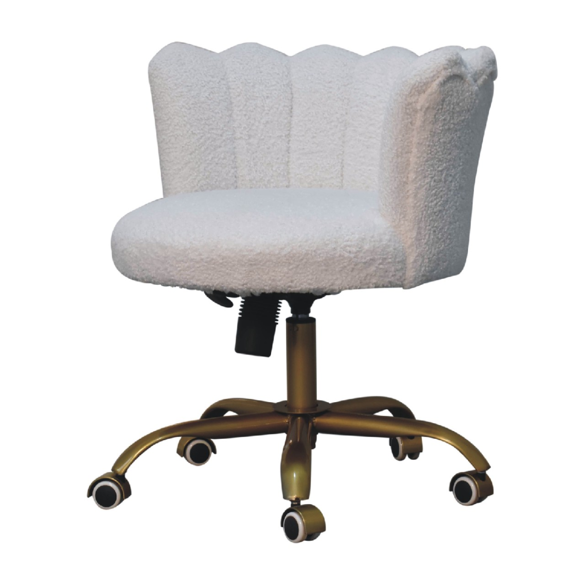 Artisan Furniture Solid Mango Wood White Boucle Swivel Chair