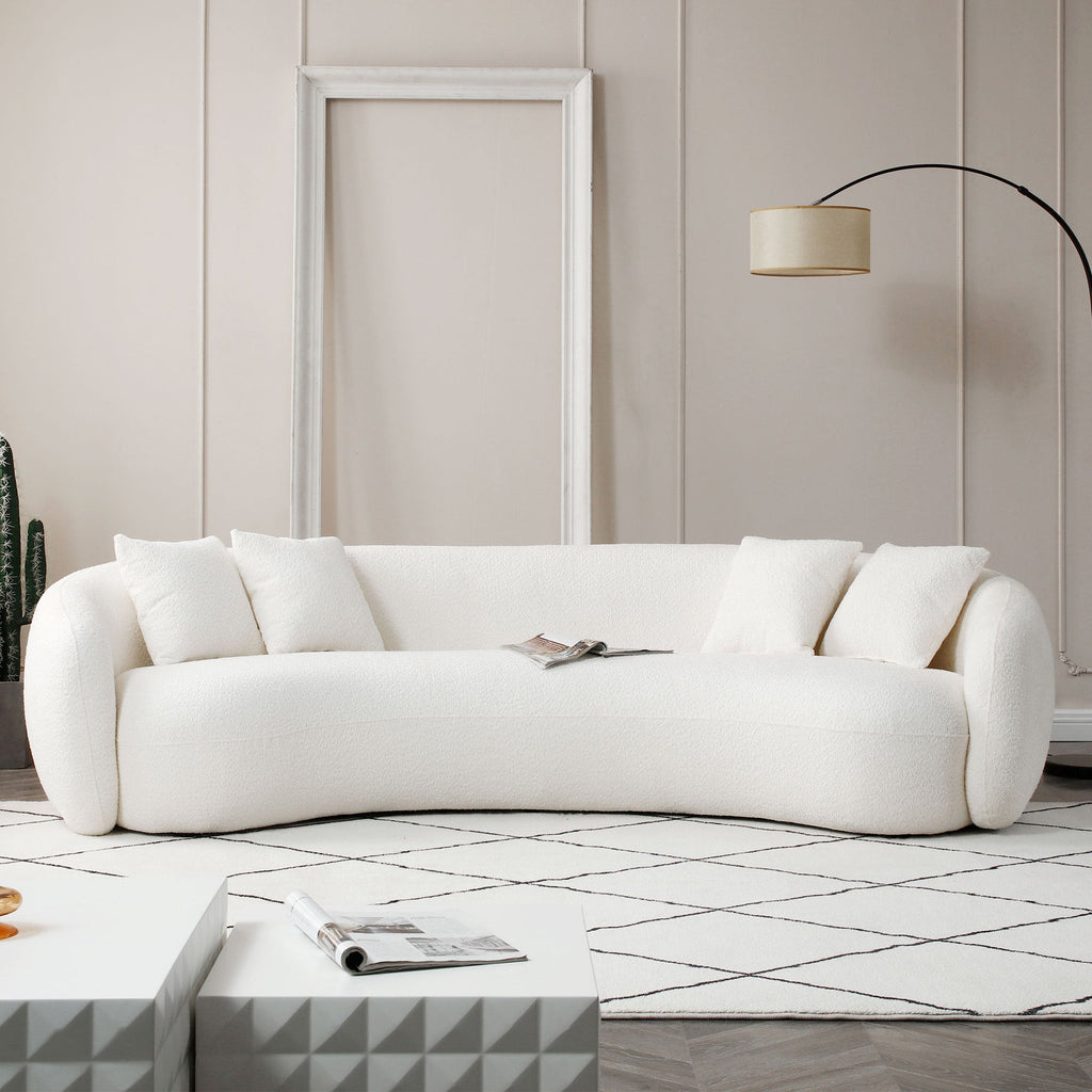 102'' 5-Seater Boucle Sofa Modern Sectional Half Moon Leisure Couch Teddy Fleece