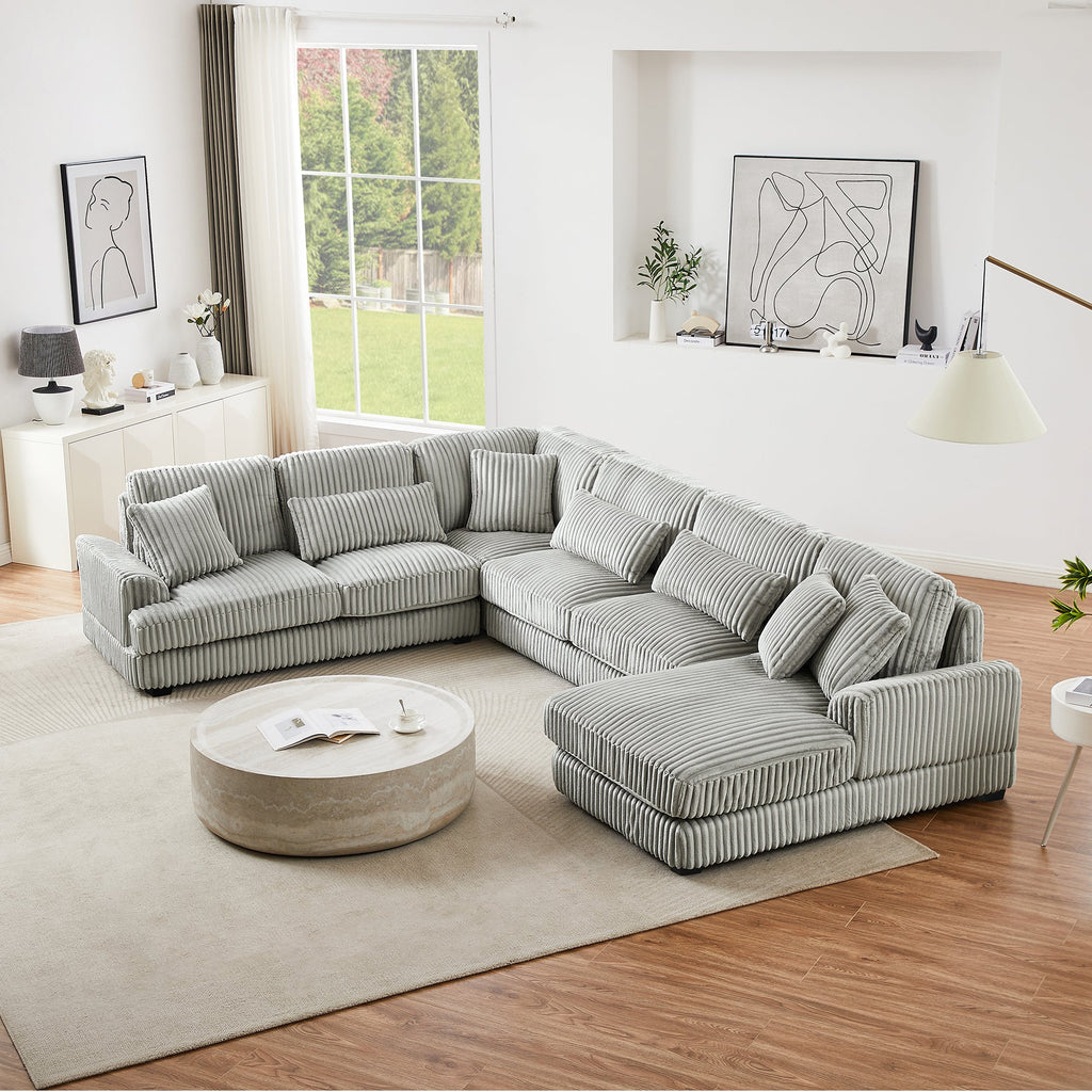 129" Oversized Sectional U-Shaped Sofa Couch Upholstered in Soft Corduroy