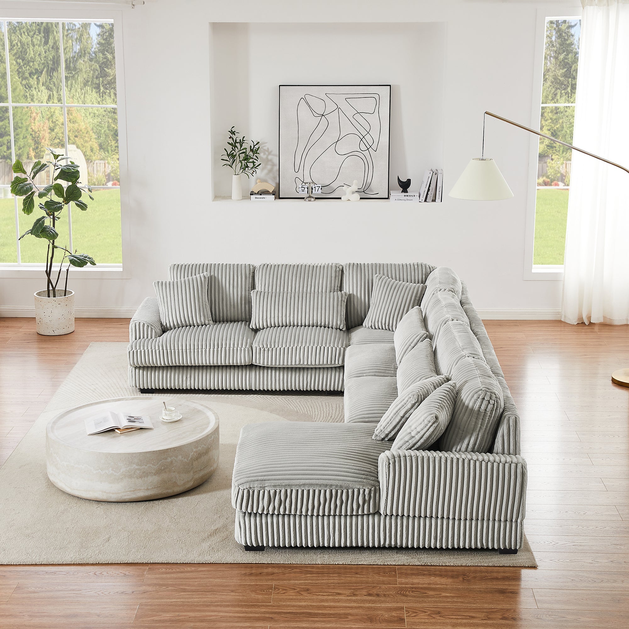 129" Oversized Sectional U-Shaped Sofa Couch Upholstered in Soft Corduroy