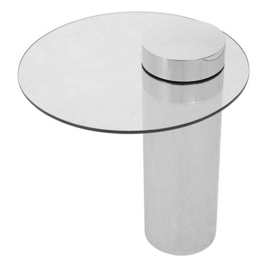 Clear Round Glass Top Side Table with Silver Metal Pedestal Base | Oria