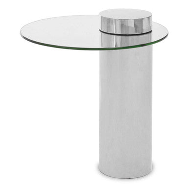 Clear Round Glass Top Side Table with Silver Metal Pedestal Base | Oria