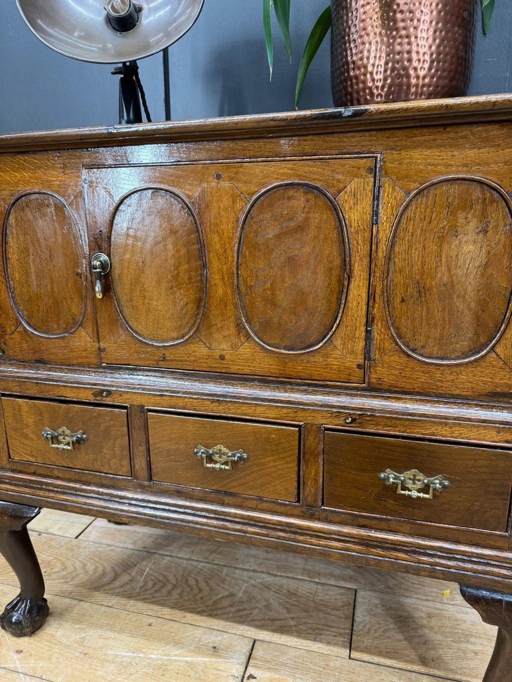 Antique Oak Sideboard / 18th Century Oak Cupboard on Stand / TV Stand