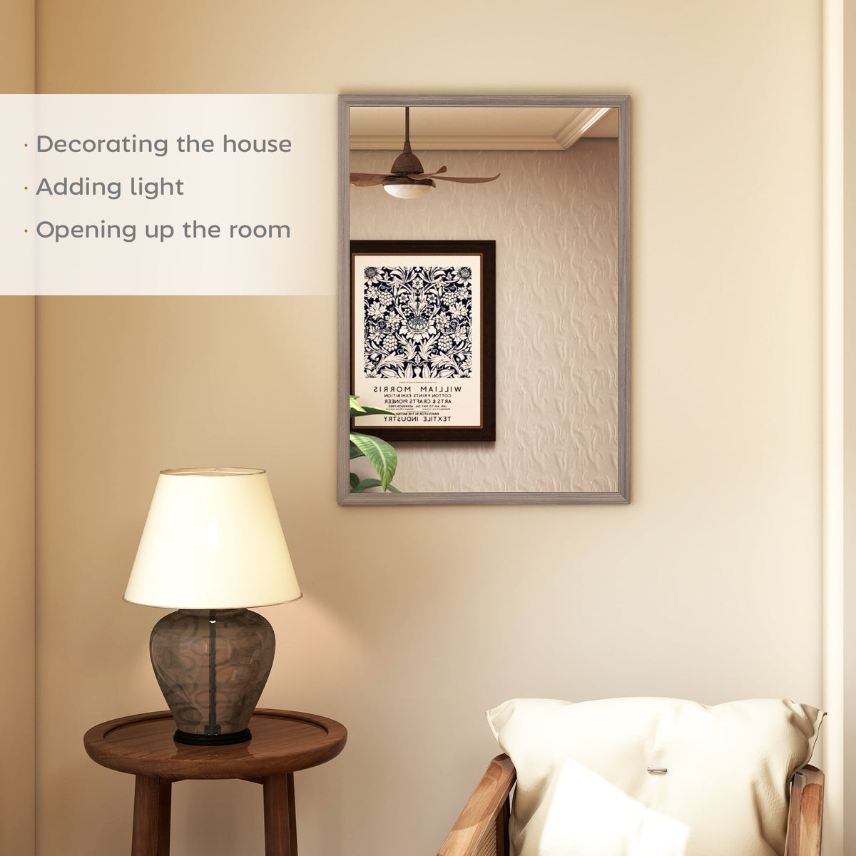 HOMCOM Wall Bathroom Mirror, 50 x 70 cm Wall-Mounted Mirror for Living Room, Bedroom, Hallway, Grey