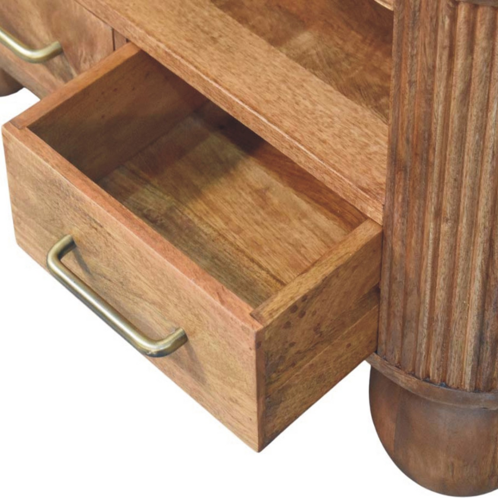 Artisan Furniture Solid Wood Briarwood Fluted Coffee Table, 2 Drawers, 1 Shelf, Beige